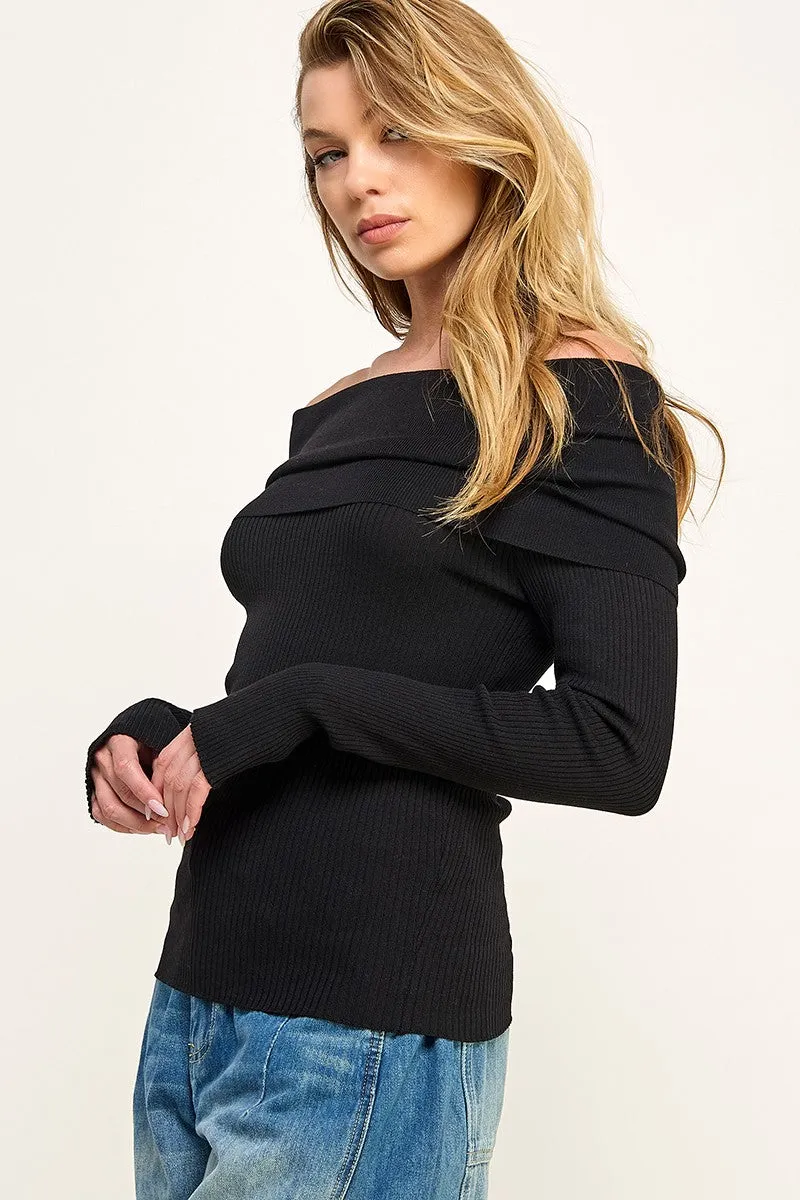 OFF SHOULDER SLIM SWEATER