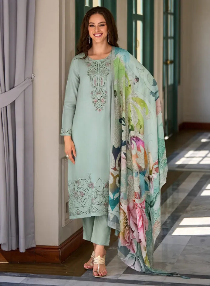 Party Wear Muslin Silk Unstitched Suit Dress Material for Women