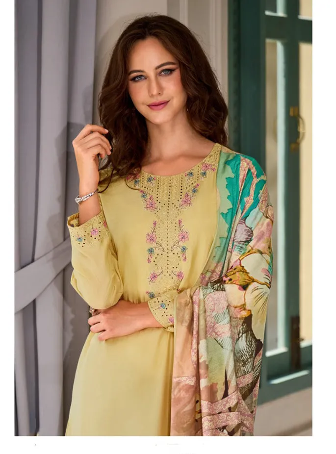 Party Wear Unstitched Muslin Silk Suit Dress Material for Women