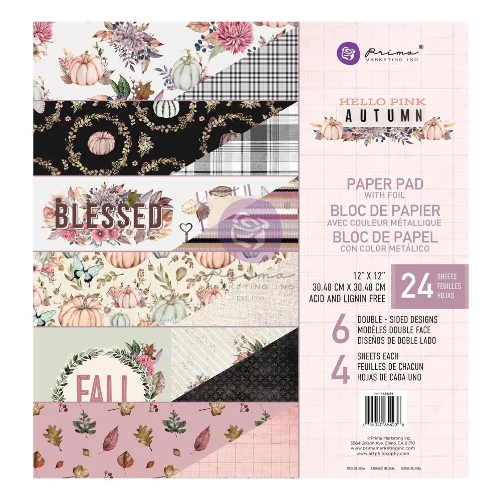 Prima Marketing Double-Sided Paper Pad 12"X12" 24 pack - Hello Pink Autumn, 6 Designs/4 Each*