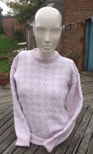 "Imogen" an Argyle styled sweater, ladies UK 12, Handmade pink & white for all seasons