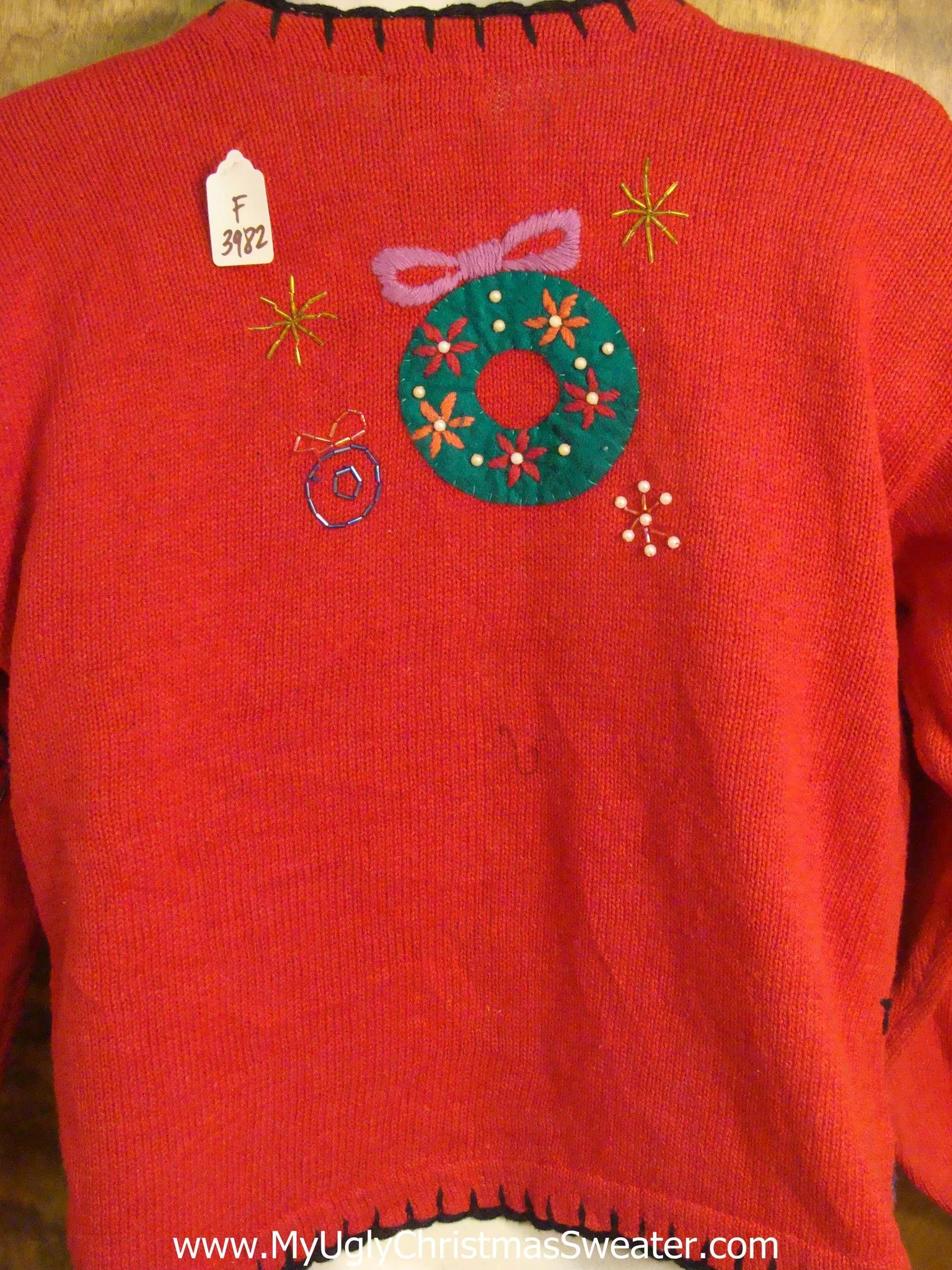 Red Holiday Sweater with Bling Wreaths