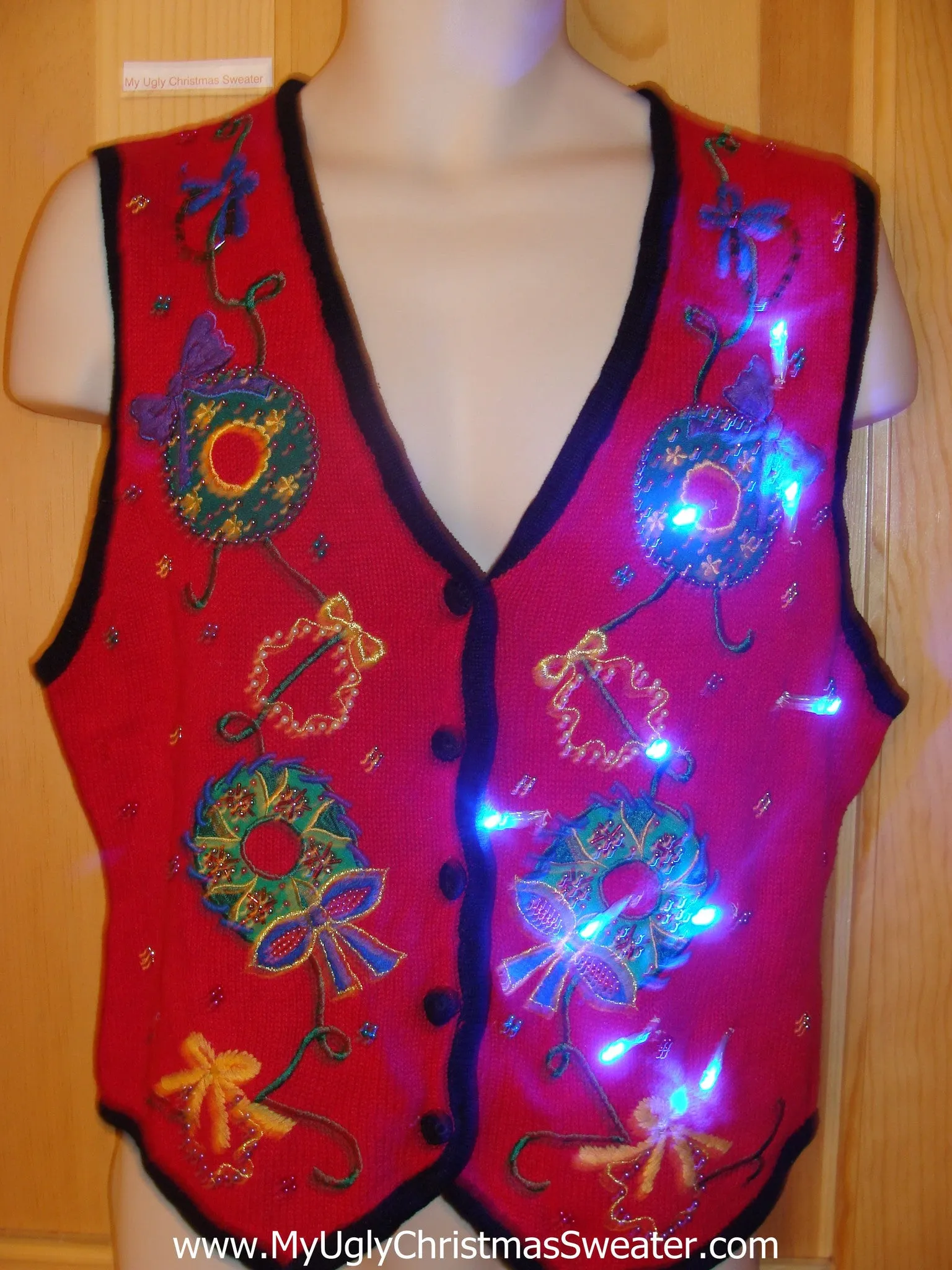 Red Light Up Christmas Sweater Vest with Bling