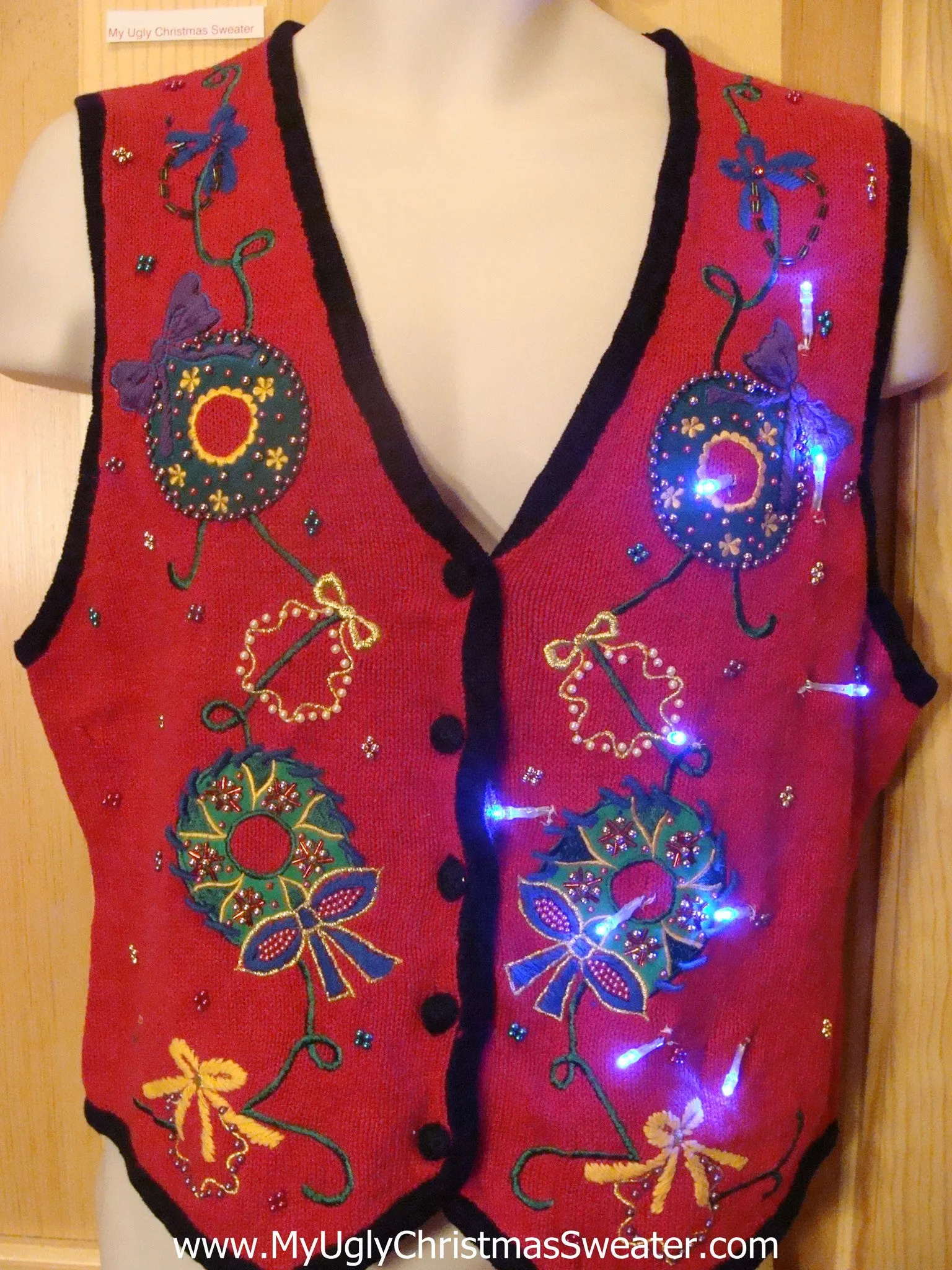 Red Light Up Christmas Sweater Vest with Bling