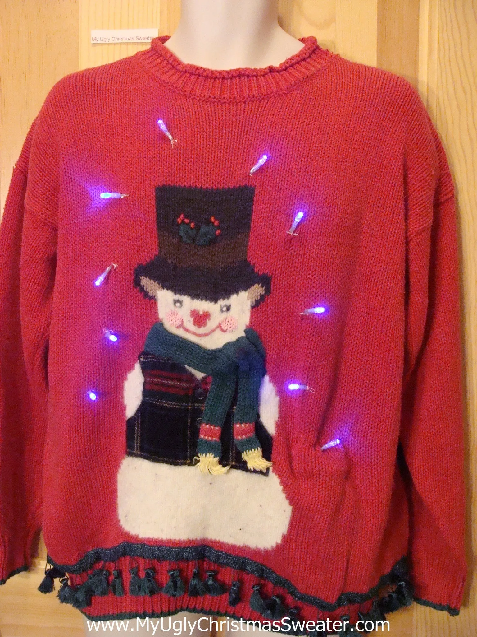 Red Light Up Christmas Sweater with Dangling Fringe