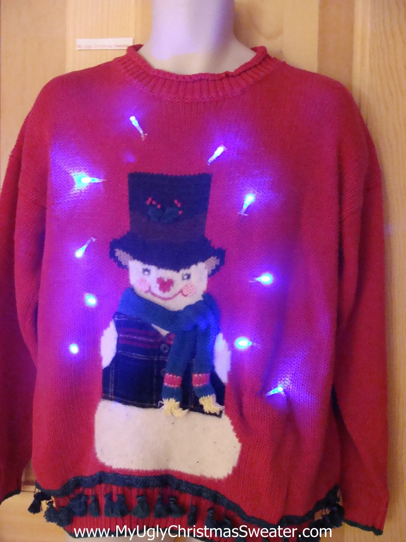 Red Light Up Christmas Sweater with Dangling Fringe