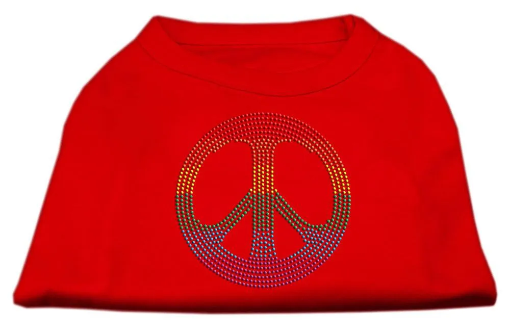 Rhinestone Rainbow Peace Sign Shirts Red XS (8)