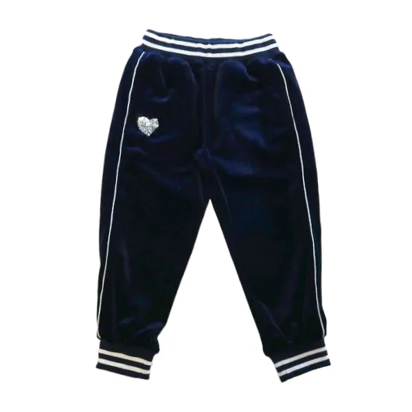 Sequin Heart Velvet Loungewear Set - Navy