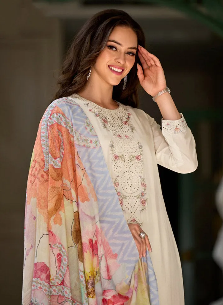 Siddhi Sagar Off-White Muslin Silk Unstitched Suit Material for Women