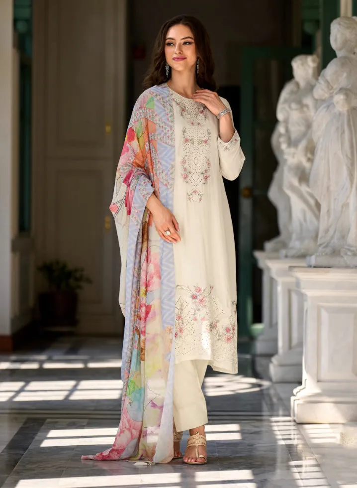 Siddhi Sagar Off-White Muslin Silk Unstitched Suit Material for Women