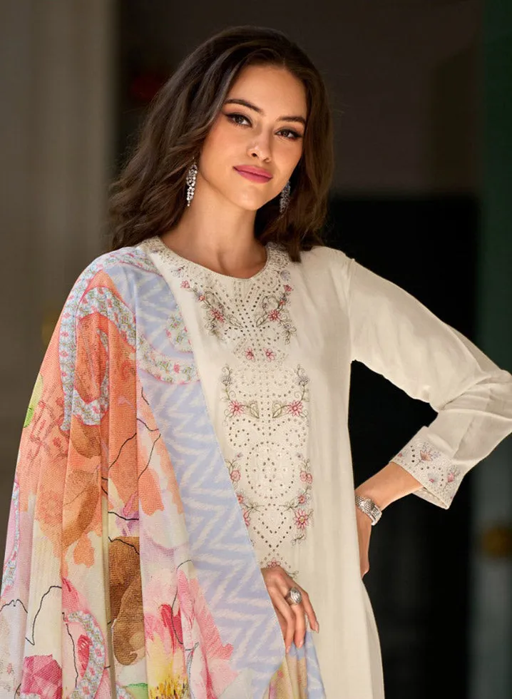 Siddhi Sagar Off-White Muslin Silk Unstitched Suit Material for Women