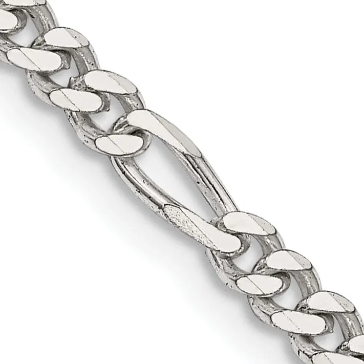 Silver Polished 4.00-mm Solid Figaro Chain