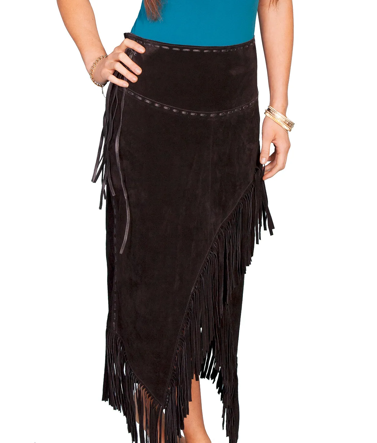 Skirt, Long Western Suede Leather with Fringe - Style L659