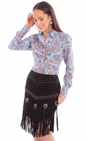 Skirt, Sued Leather with Fringe & Conchos - Style L1106