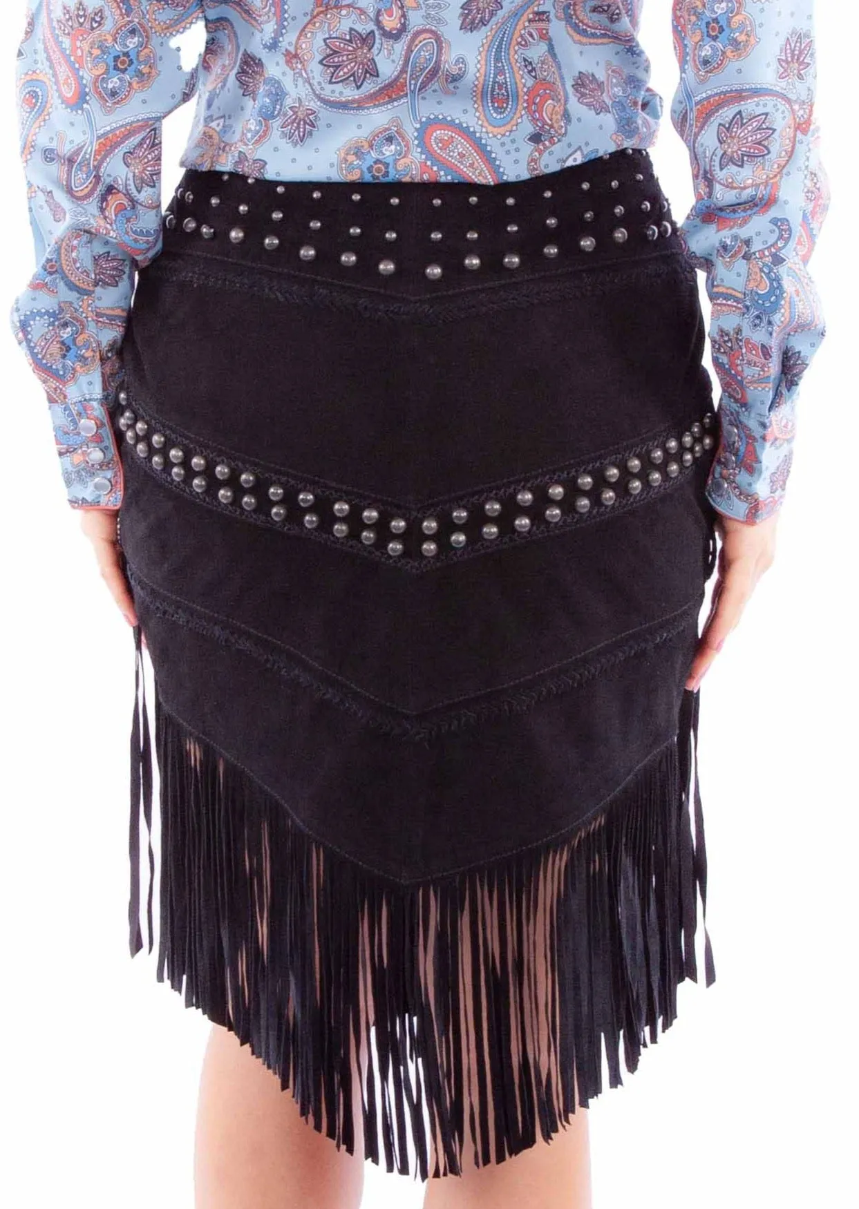 Skirt, Sued Leather with Fringe & Conchos - Style L1106