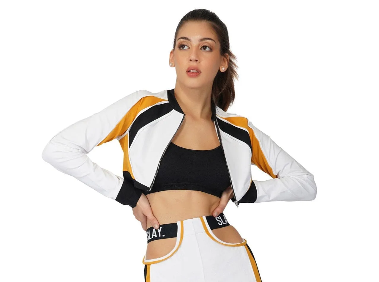 SLAY. Women's Activewear Crop Jacket Mustard Colorblock Streetwear