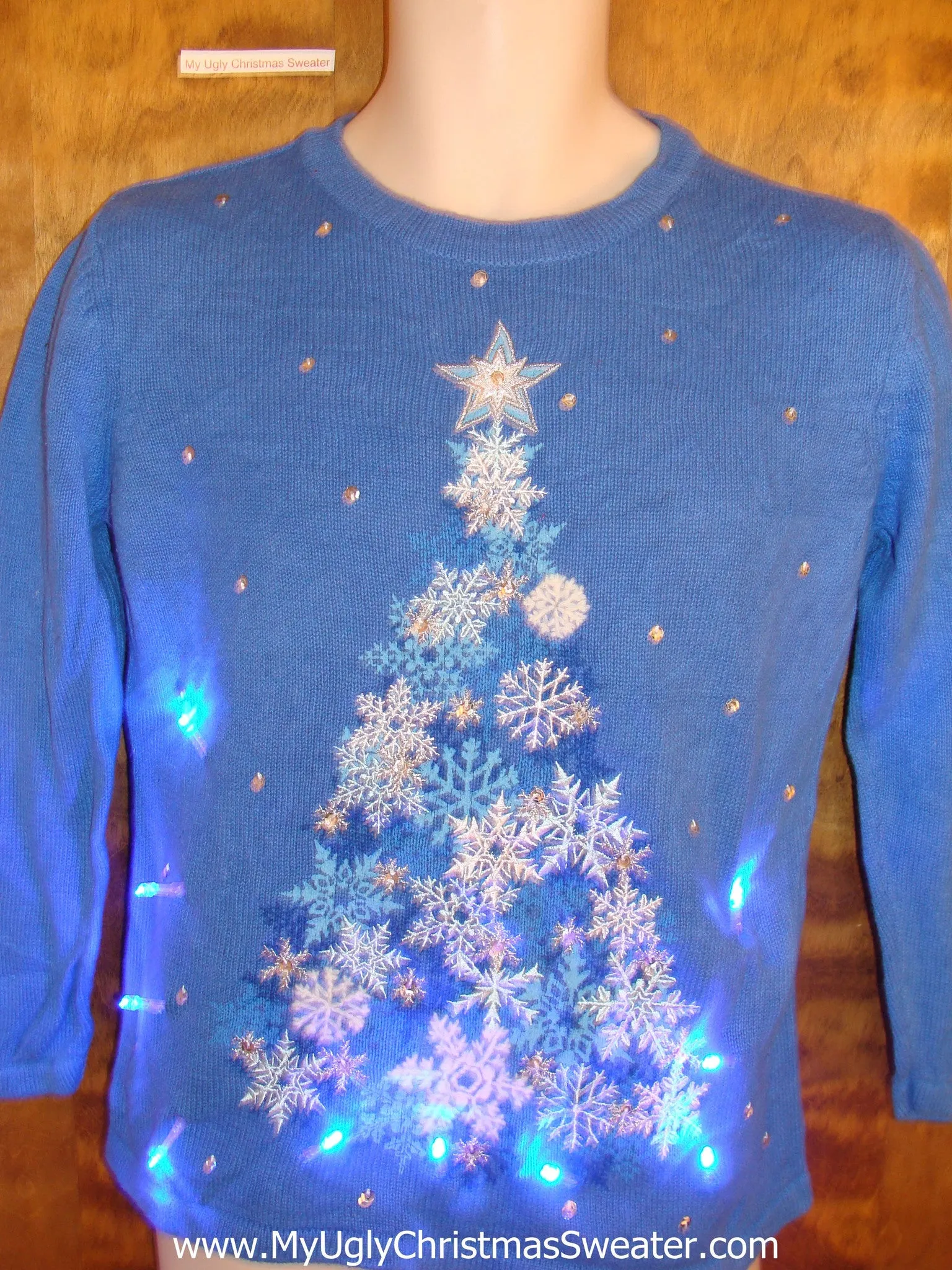 Snowflake Tree Bluc Christmas Sweater with Lights