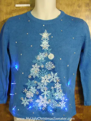 Snowflake Tree Bluc Christmas Sweater with Lights