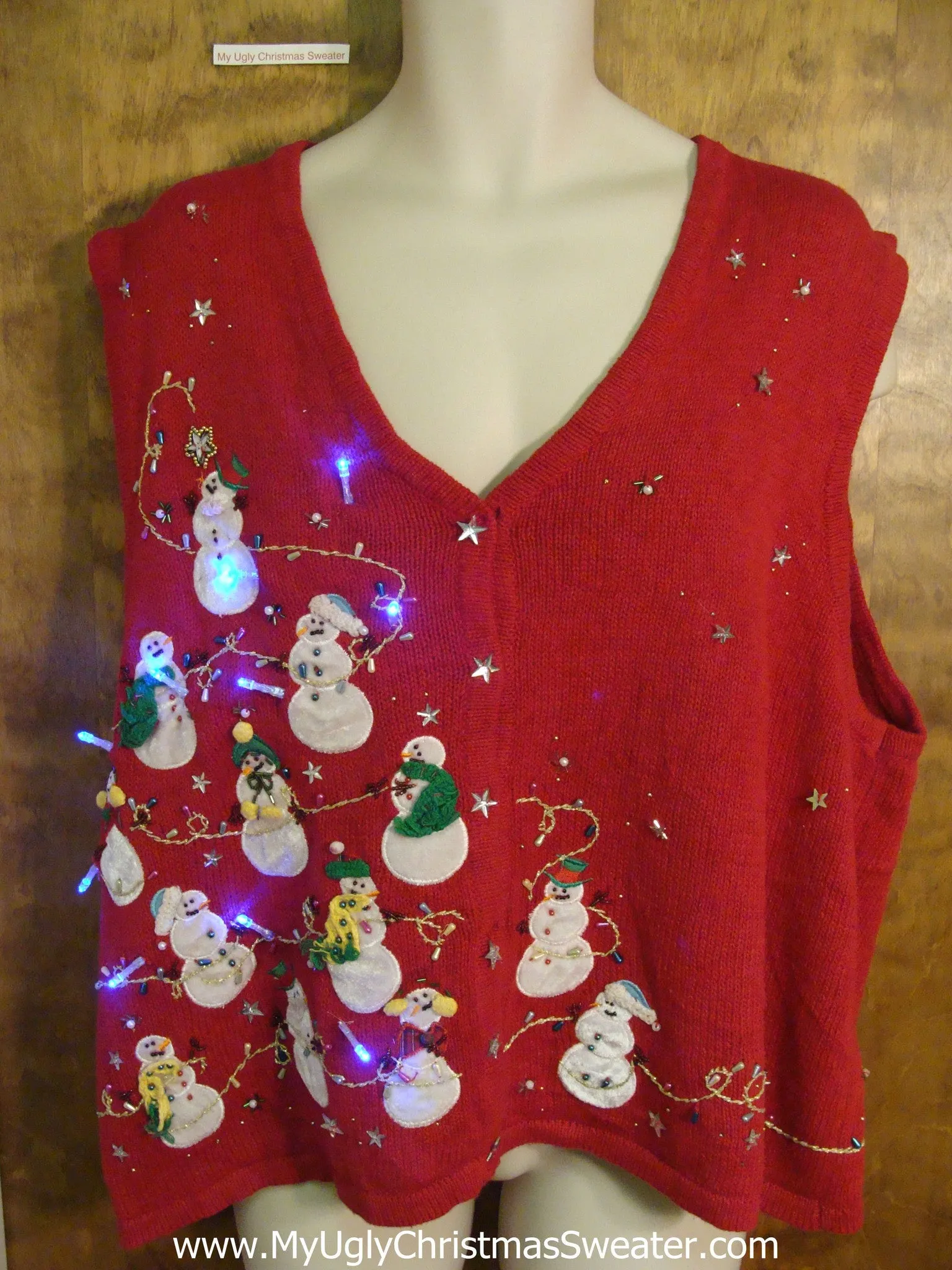 Snowman Pyramid Crazy Christmas Sweater Vest with Lights