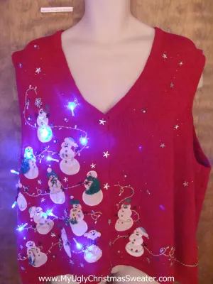 Snowman Pyramid Crazy Christmas Sweater Vest with Lights