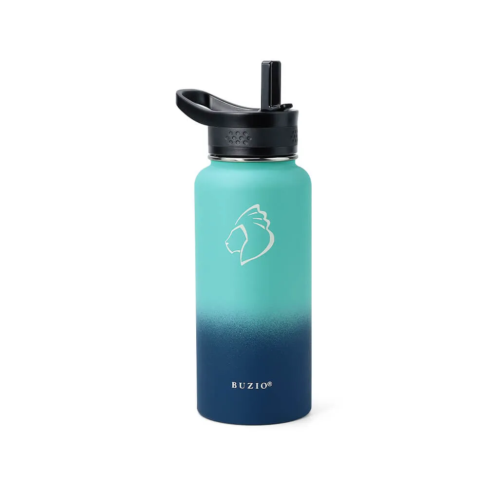 Stainless Steel Water Bottle with 3 Lid | Caribbean Blue | 32oz