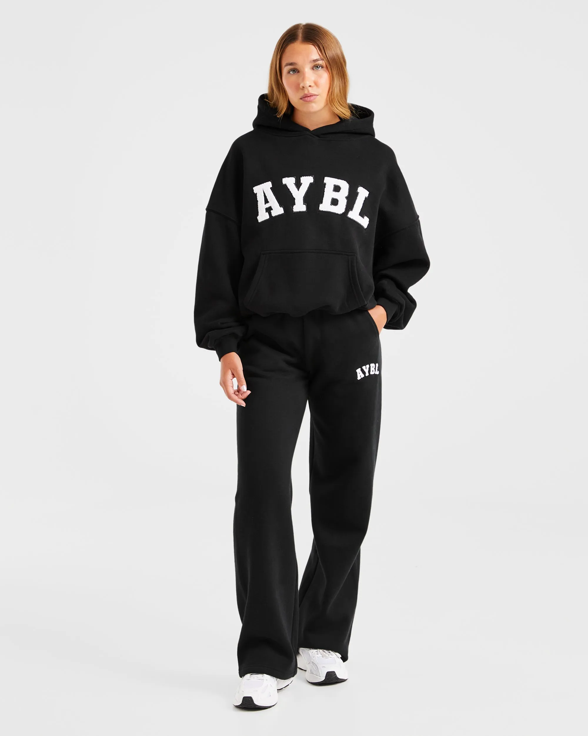 Varsity Oversized Straight Leg Joggers - Black