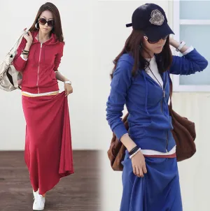 women leisure suit slim long skirt slim hooded large size sweater suit skirt