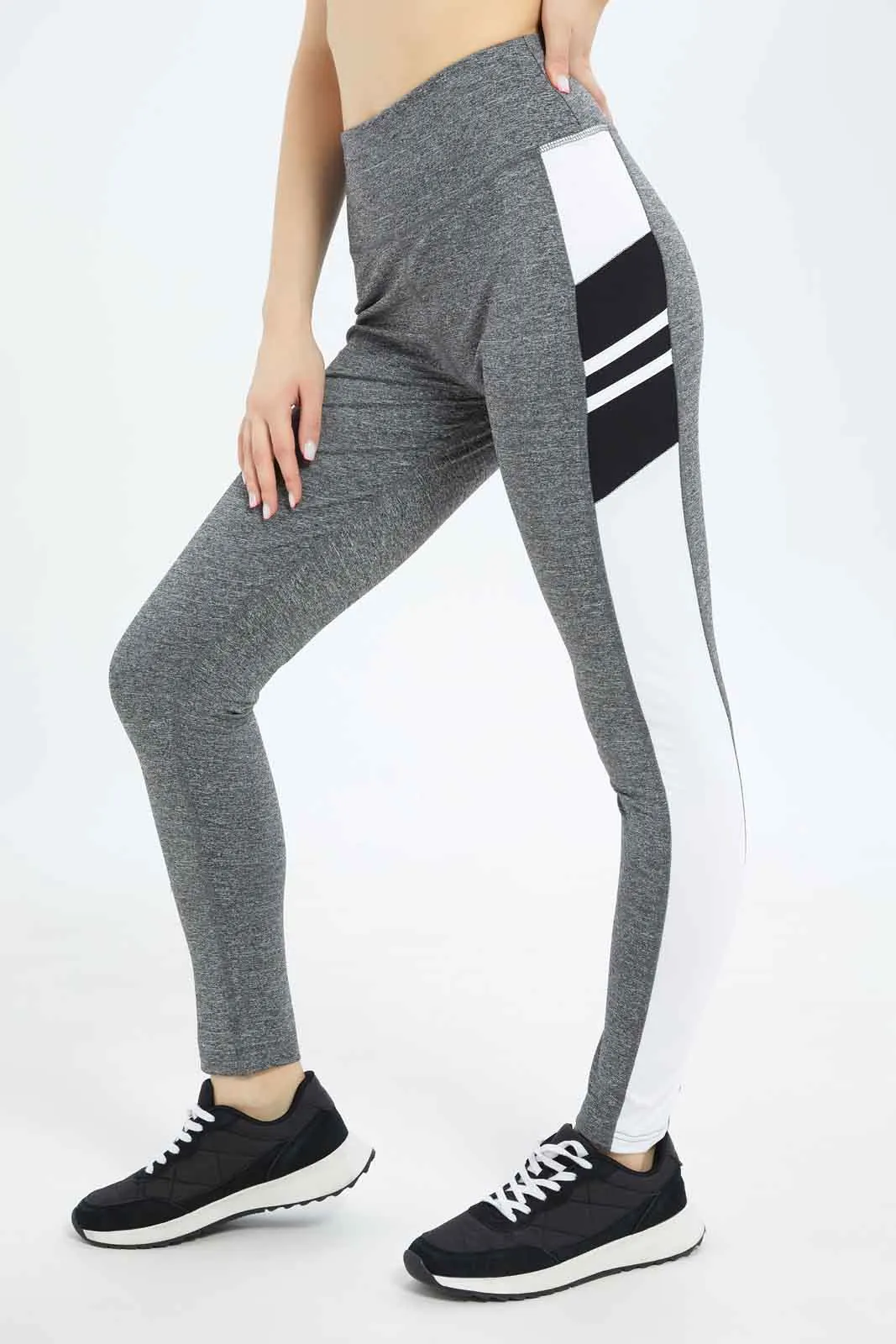 Women White And Grey Active Pant