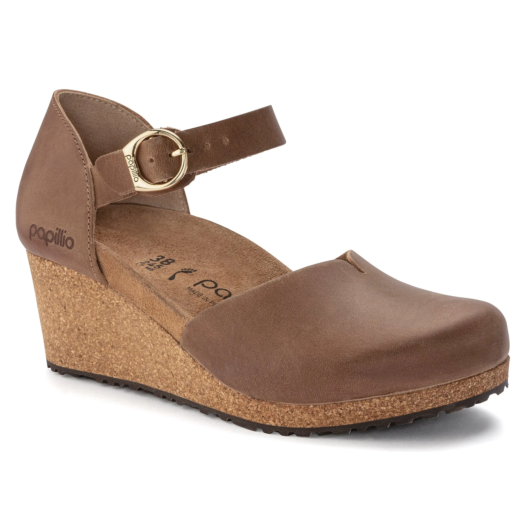 Women's Birkenstock Papillio Mary Ring-Buckle Oiled Leather Color: Cognac