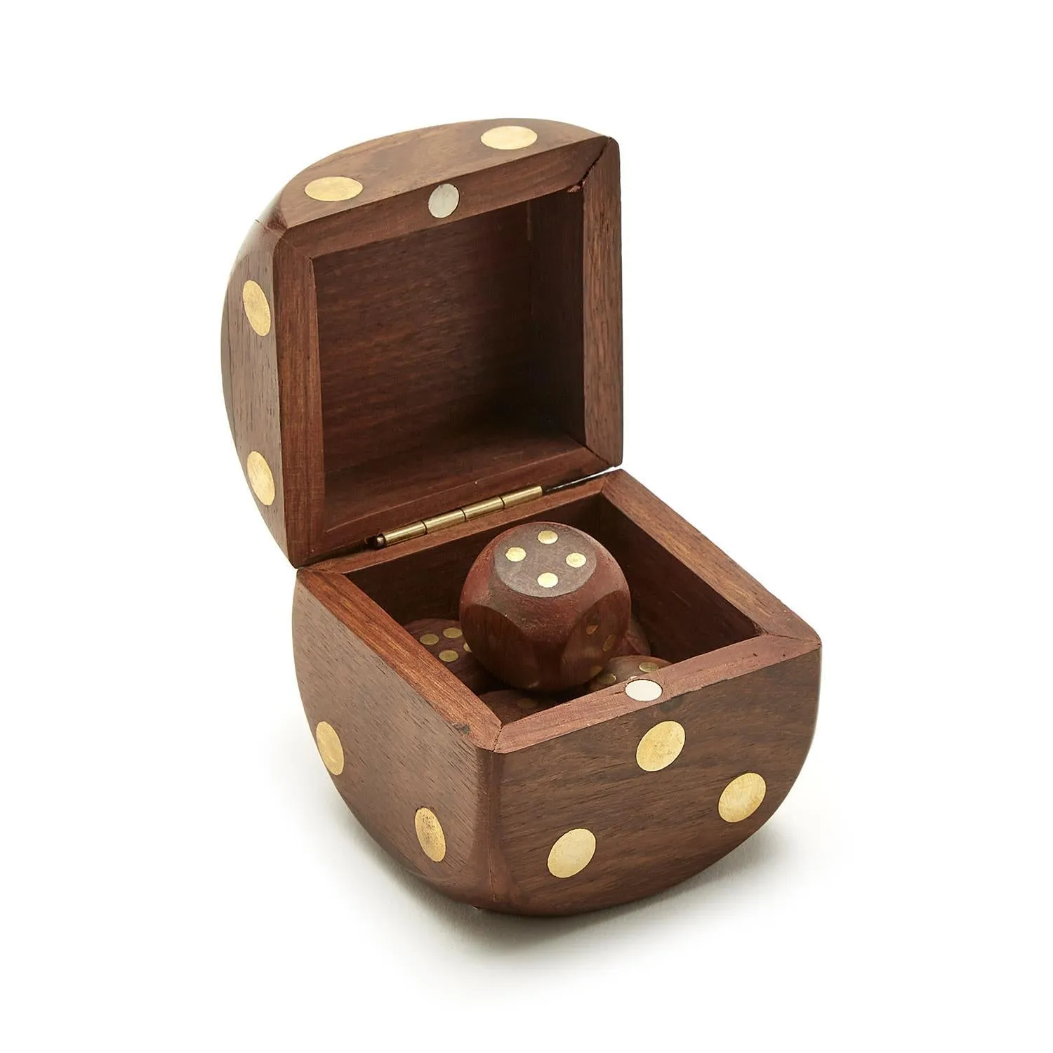 Wood Crafted Dice Box with 6 Dice - Acacia Wood/Brass