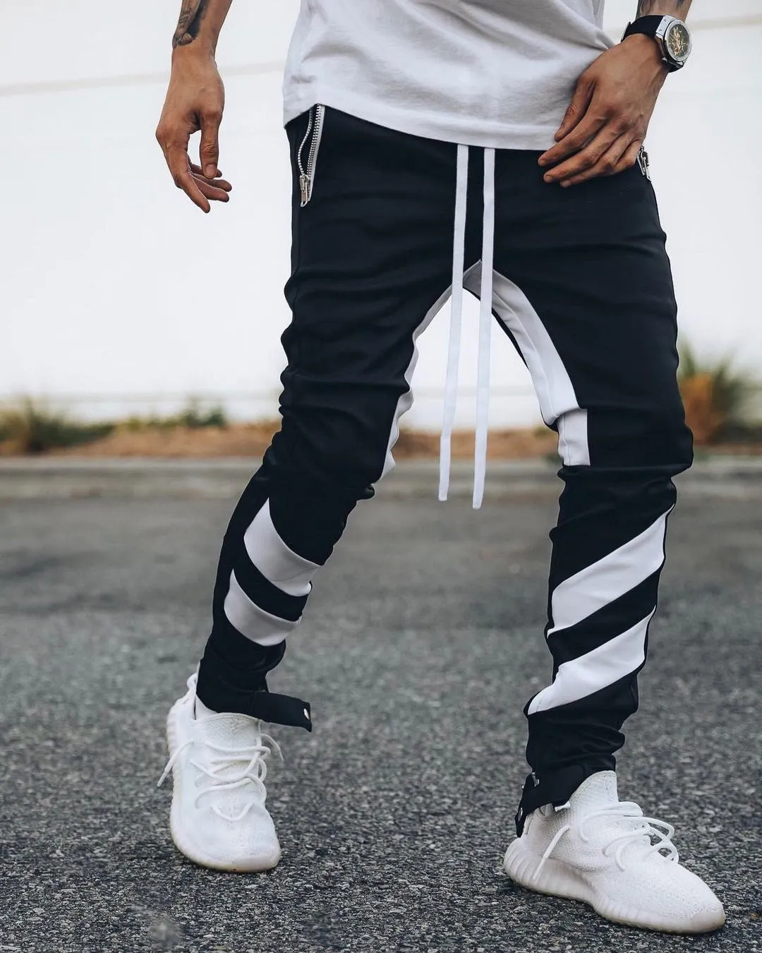 Zipper Pocket Stretch Sports Men's Pants Fitness Trousers